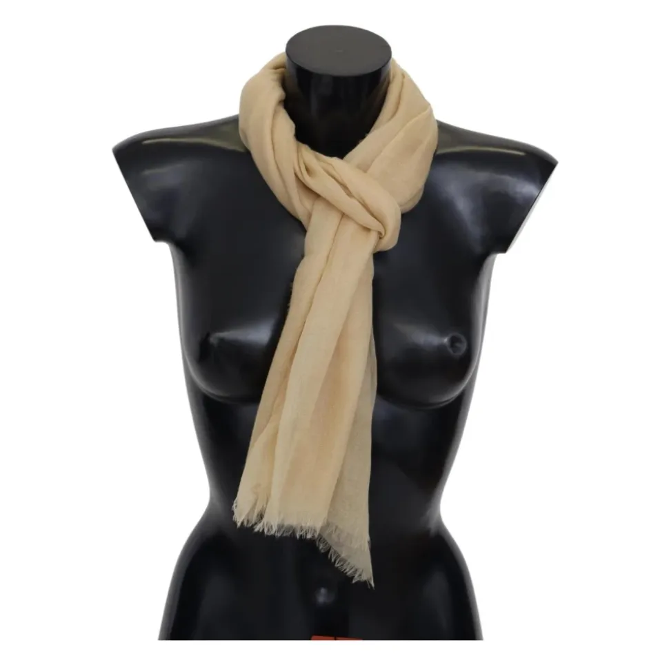 Beige Cashmere Skjerf med Frynser