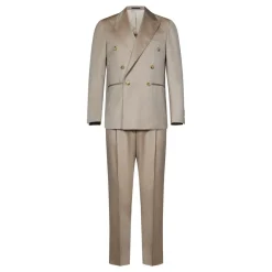 Beige Herringbone Dobbeltspent Blazer og Bukser