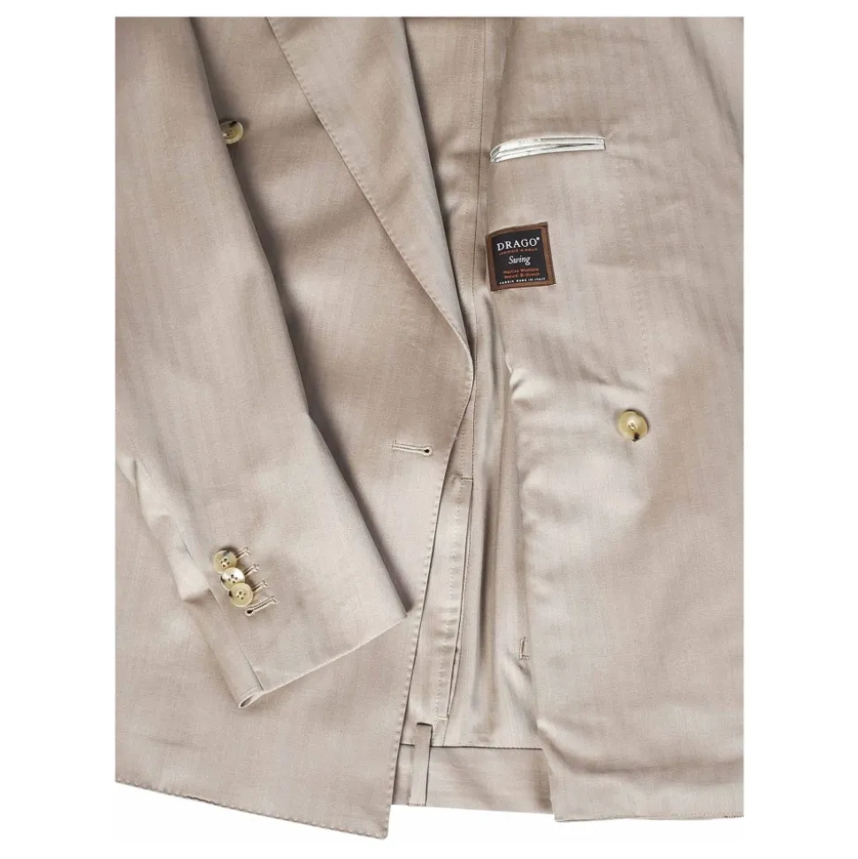 Beige Herringbone Dobbeltspent Blazer og Bukser