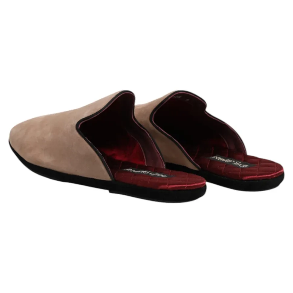Beige Semsket Skinn Slides Flate Sko
