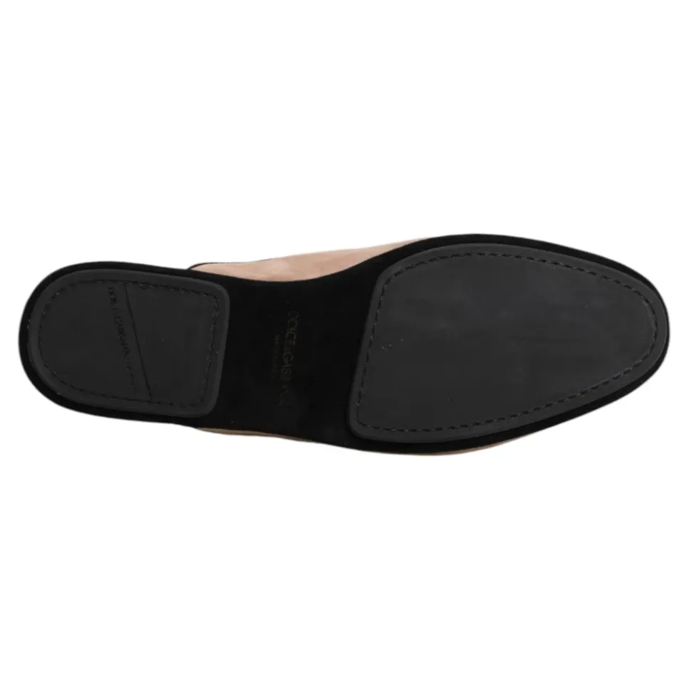 Beige Semsket Skinn Slides Flate Sko