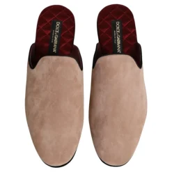 Beige Semsket Slides Flate Sko