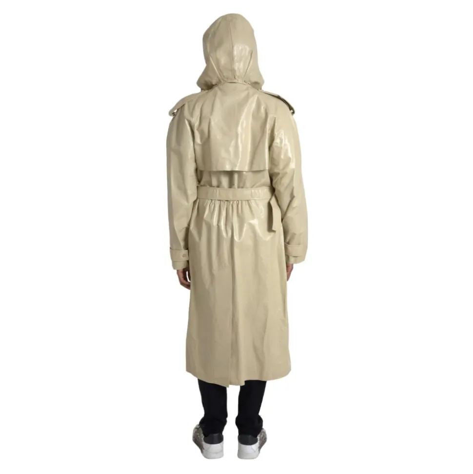 Beige Skinn Trench Coat Jakke