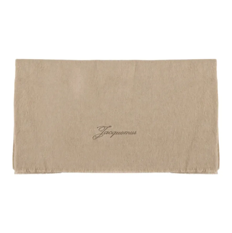 Beige Ull Kashmir Skjerf med Frynse