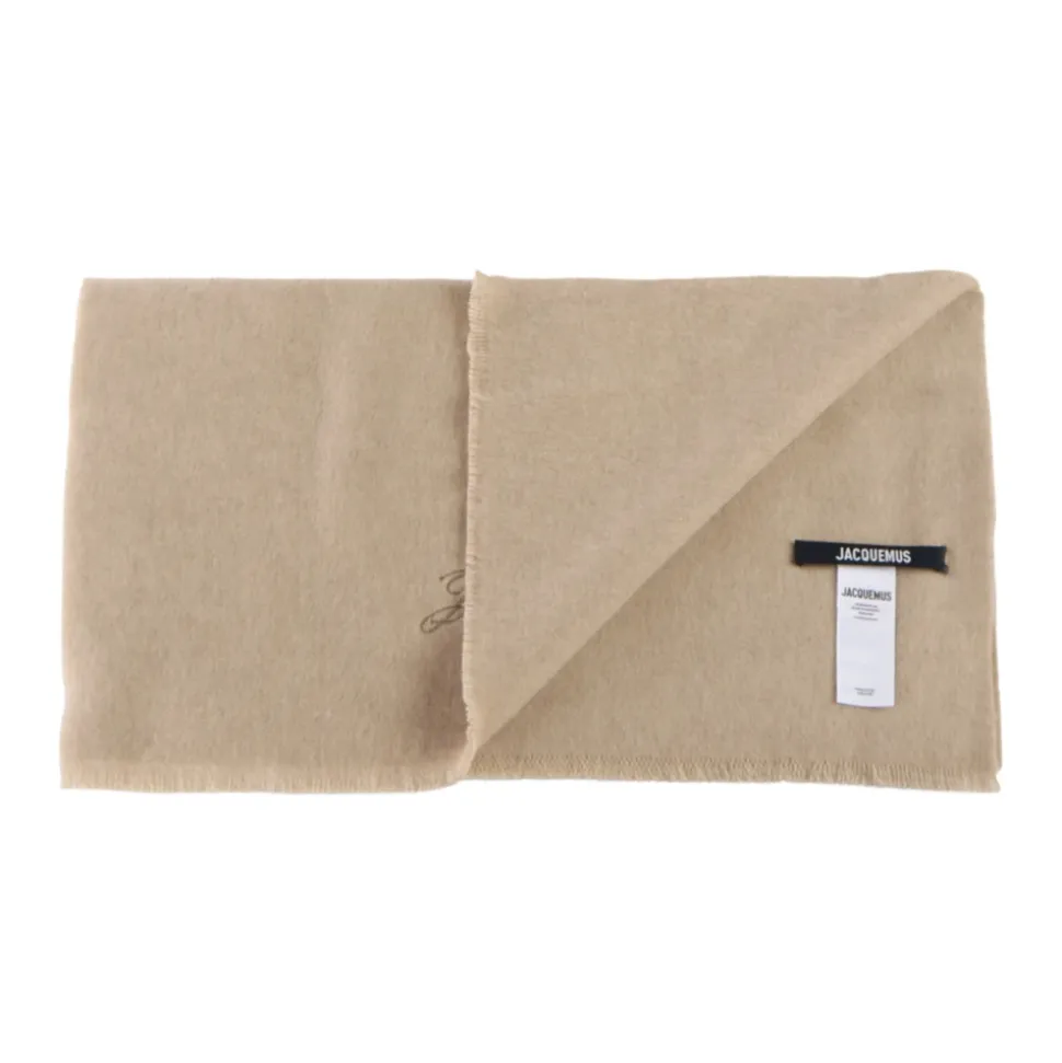 Beige Ull Kashmir Skjerf med Frynse