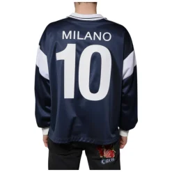 Blå Hvit Milano Langarmet Jersey T-skjorte