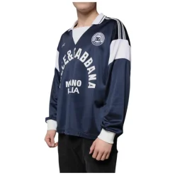 Blå Hvit Milano Langarmet Jersey T-skjorte