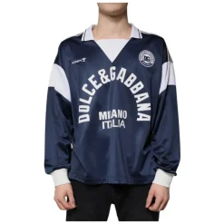 Blå Hvit Milano Langarmet Jersey T-skjorte