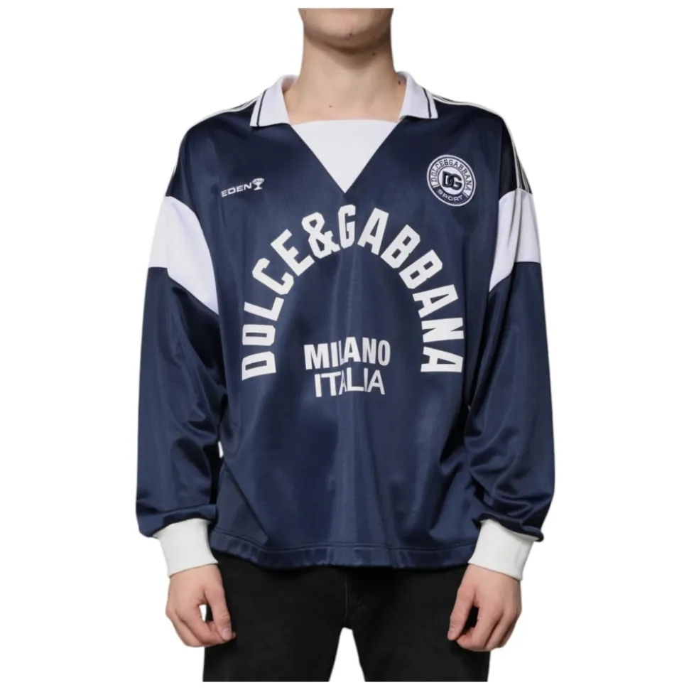 Blå Hvit Milano Langarmet Jersey T-skjorte