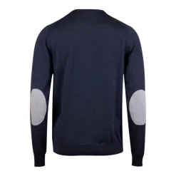 Blå Merino Ull Crew Neck Genser