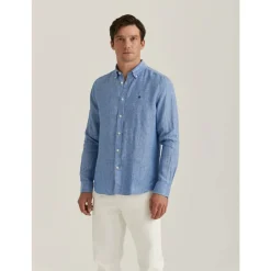 Blå Morris Douglas Linen Shirt-Classic Fit Skjorte
