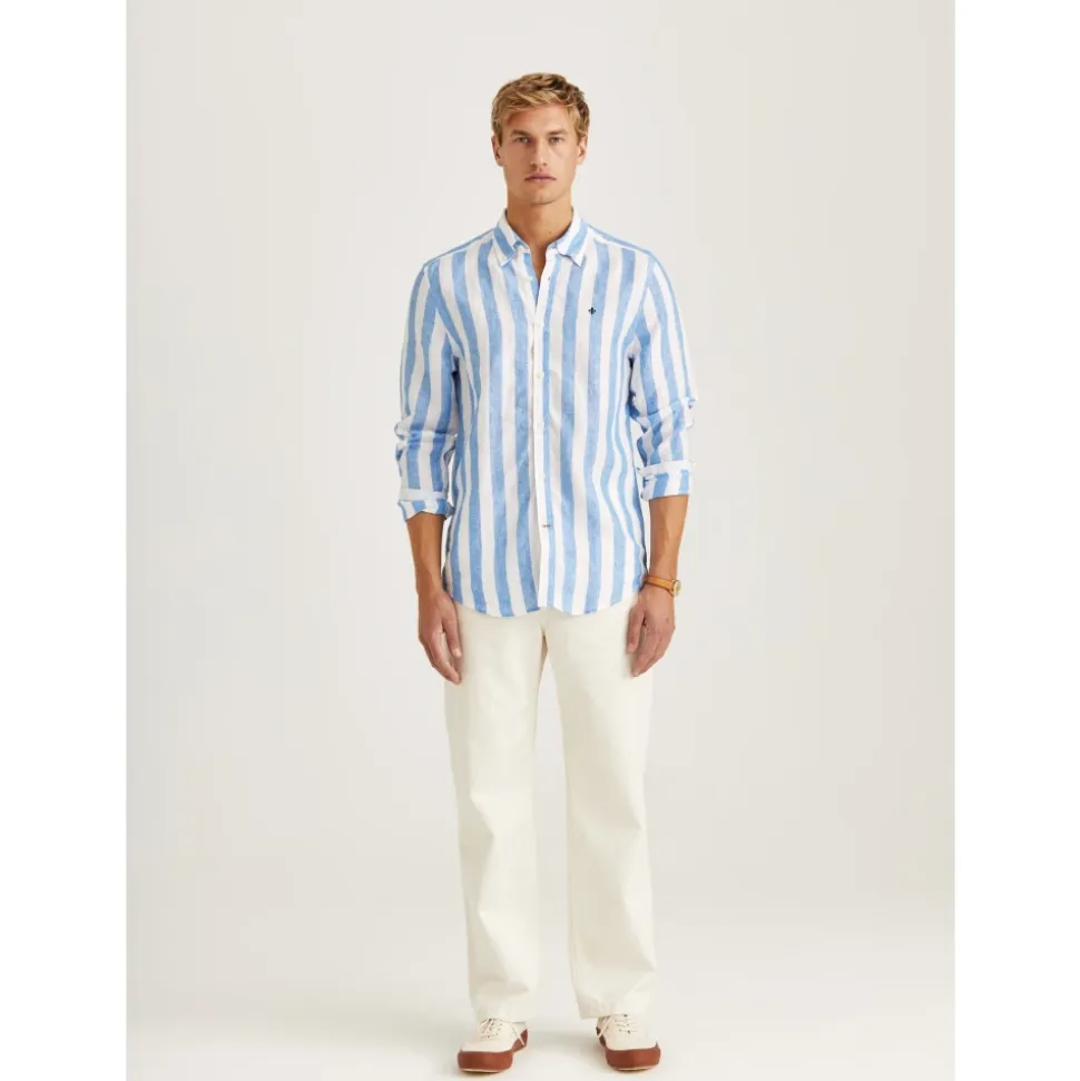 Blå Morris Douglas Linen Stripe Shirt Skjorte