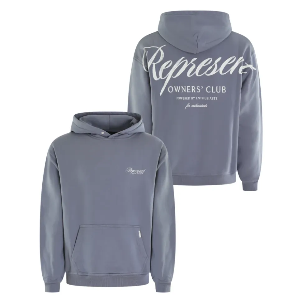 Blå Script Hoodie for Menn