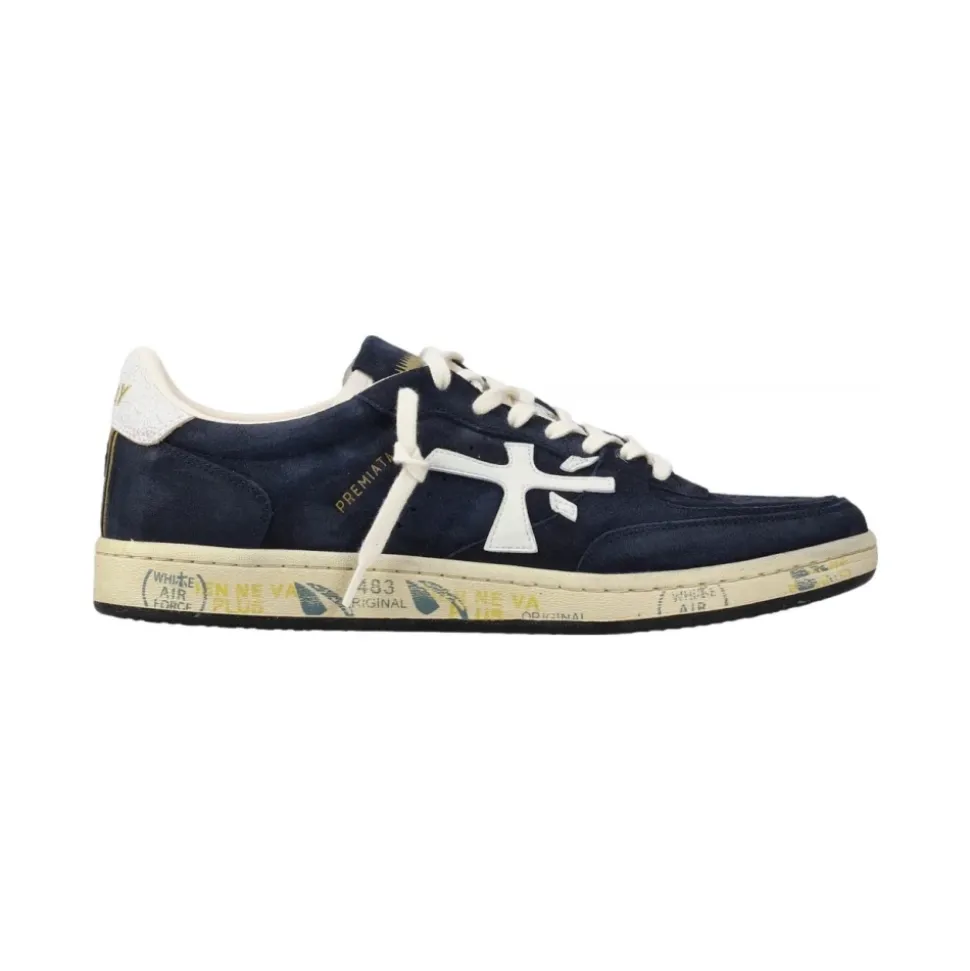 Blå semsket sneaker med hvite detaljer