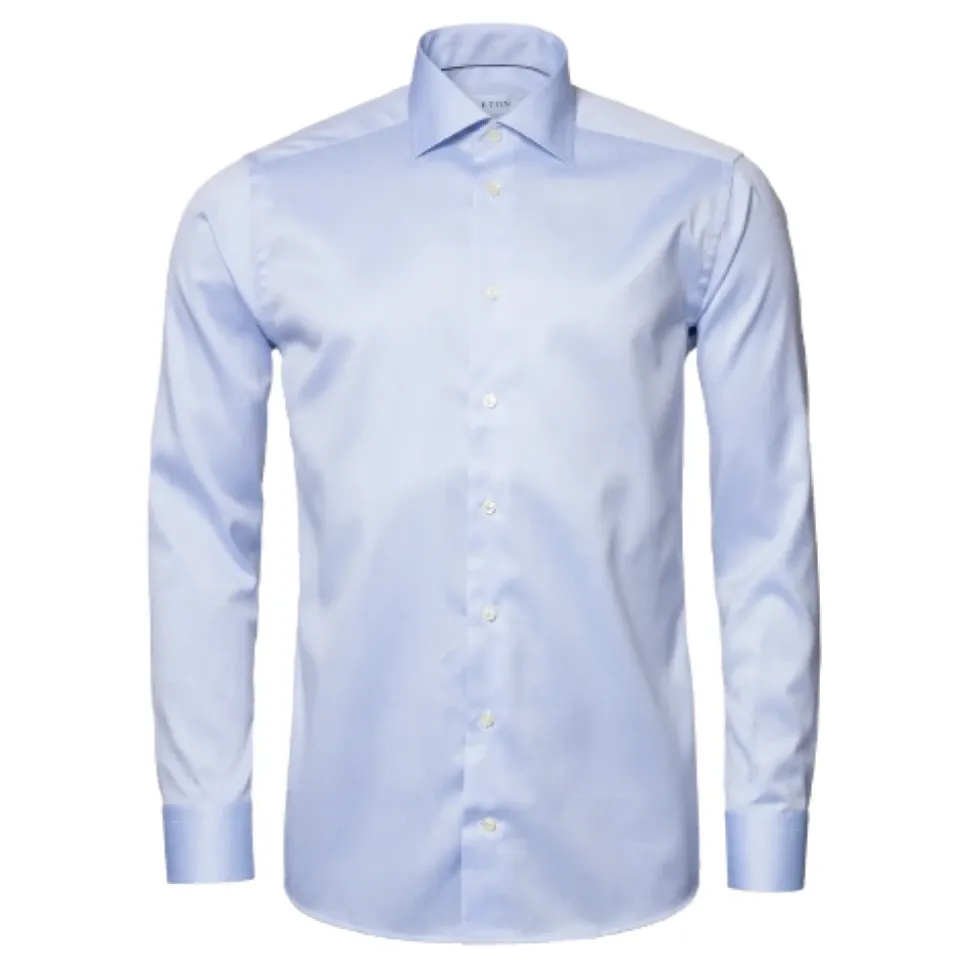 Blå Signature Twill Slim Fit Skjorte