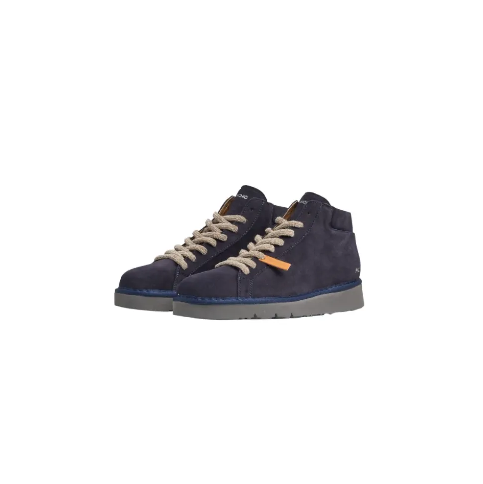 Blå Sneakers med Lær Detaljer