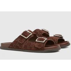 Brun Skinn Flate Såler Slides