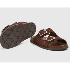 Brun Skinn Flate Såler Slides