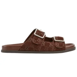 Brun Skinn Flate Såler Slides