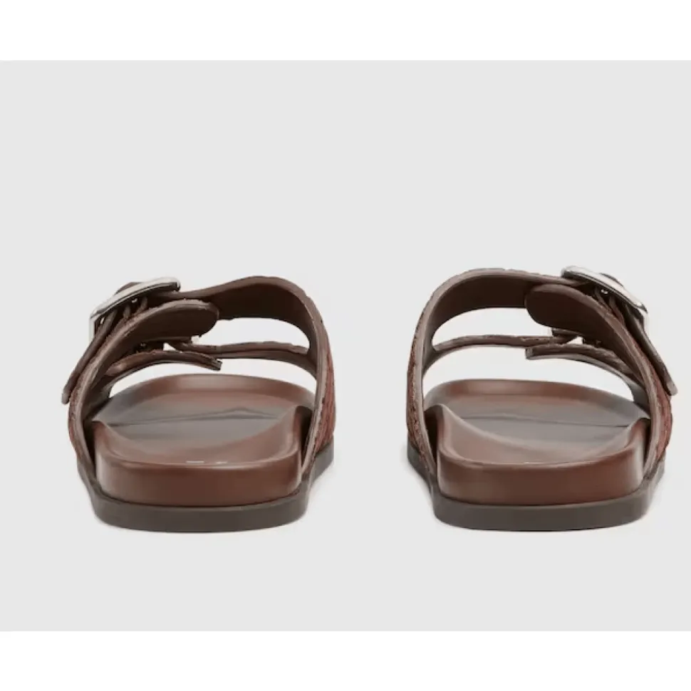 Brun Skinn Flate Såler Slides