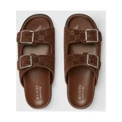 Brun Skinn Flate Såler Slides