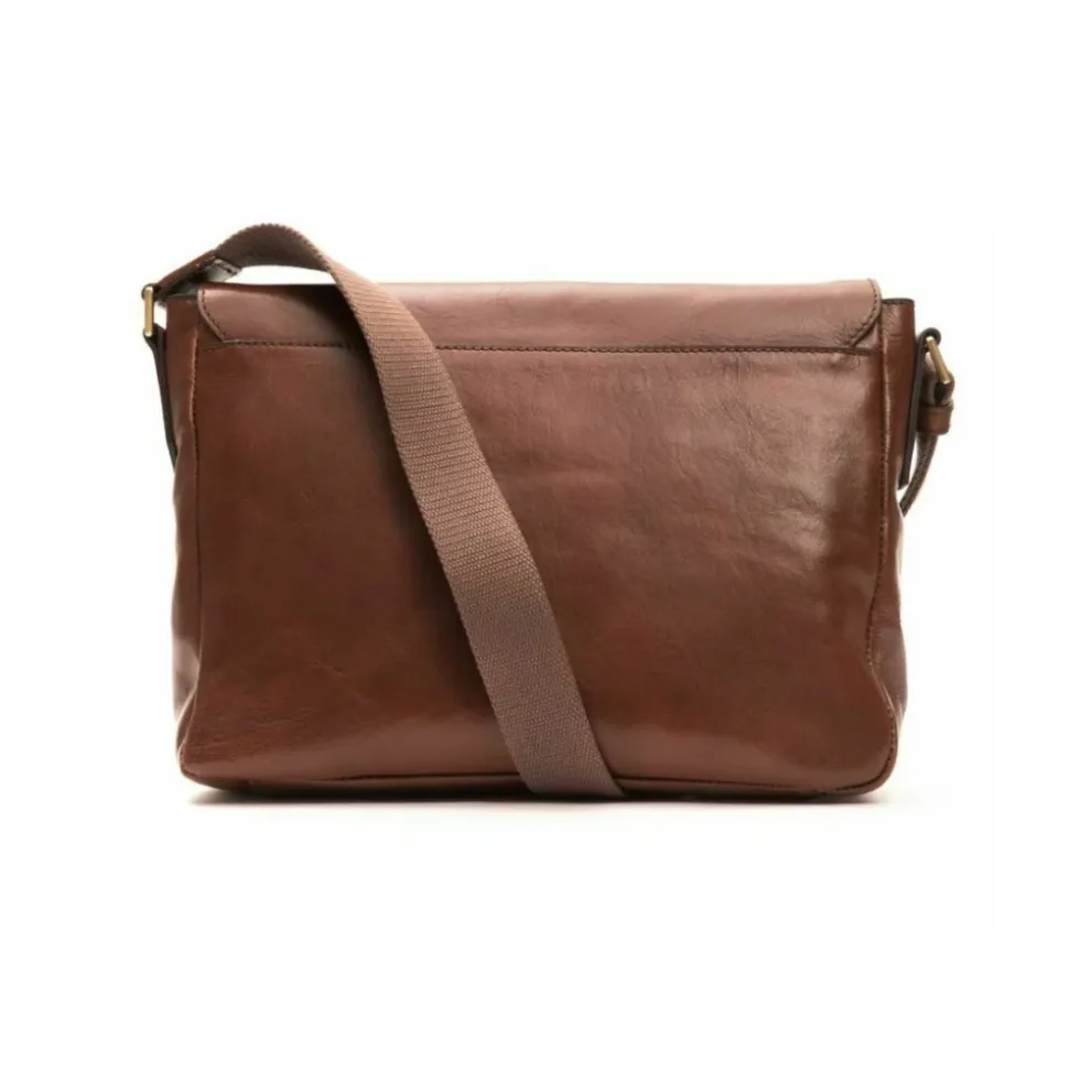 Brun skinn messenger veske for menn