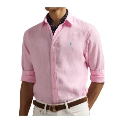 Carmel Pink Linen Polo Shirt