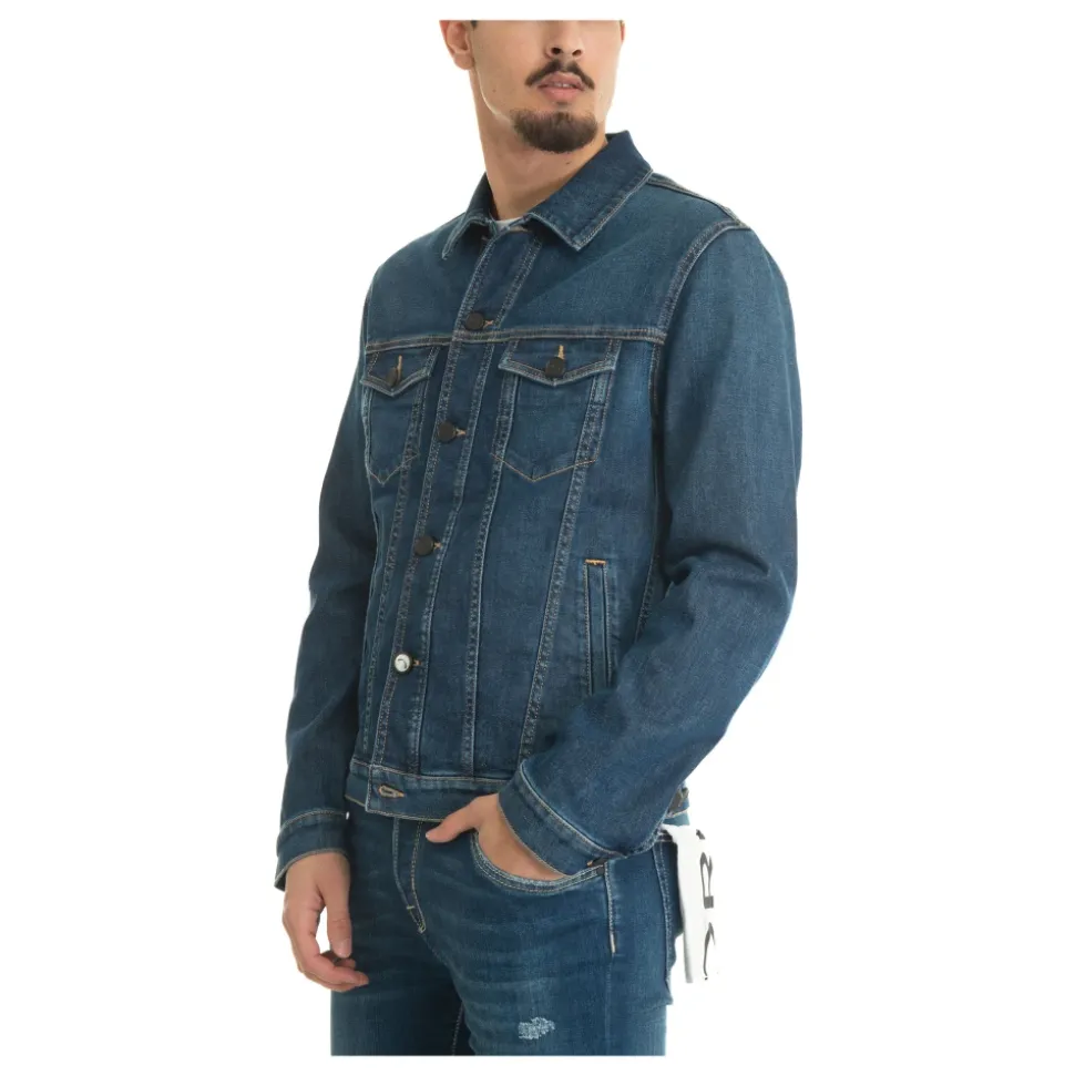 Denim Harrington Jakke med knappelukking