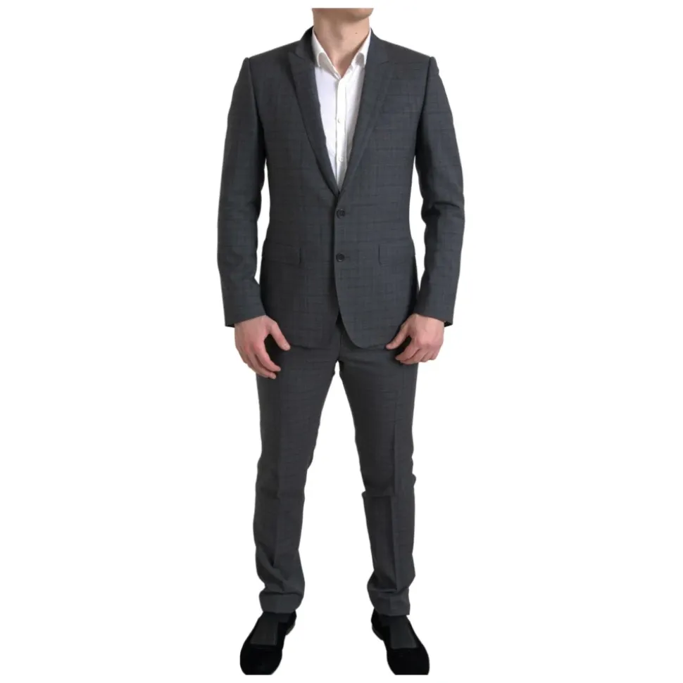 Elegant Grå Rutete Slim Fit Dress