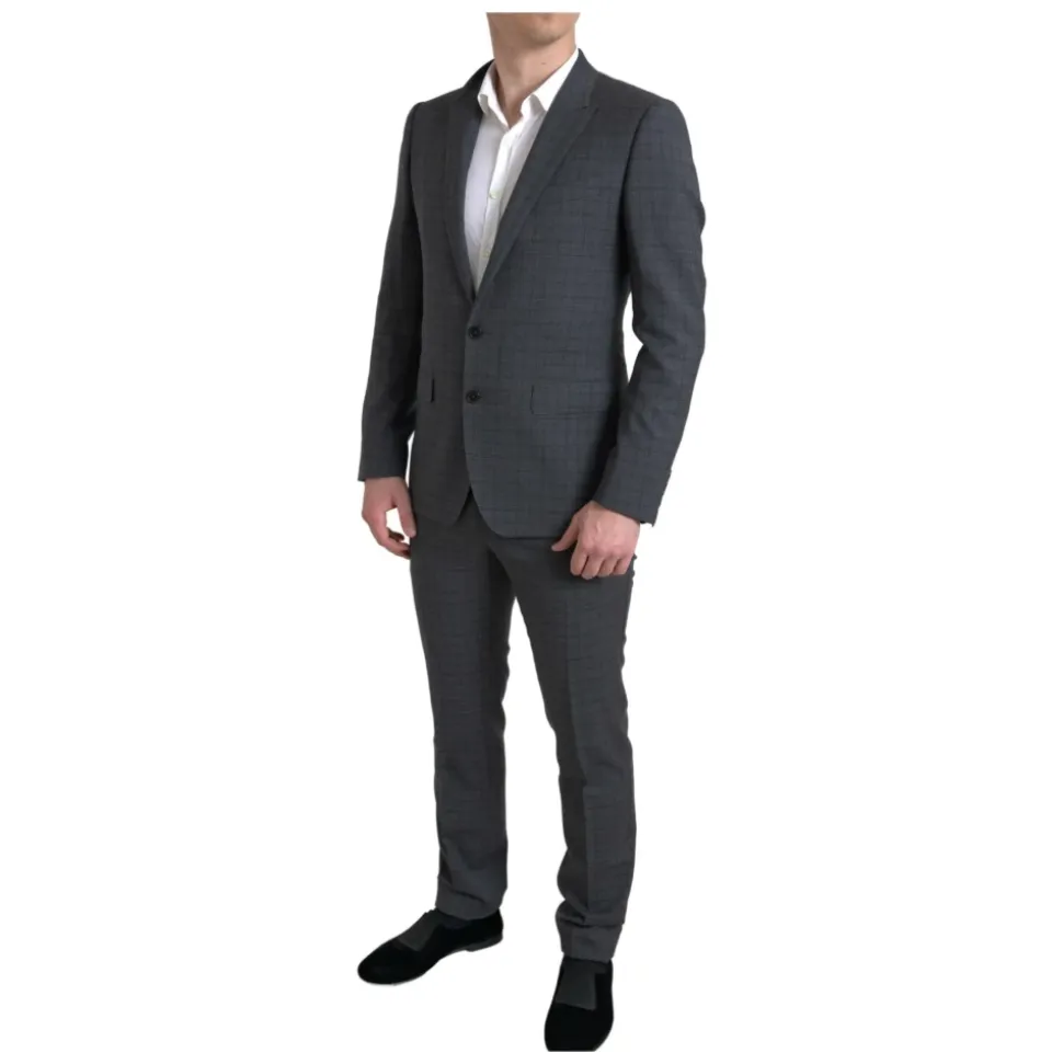 Elegant Grå Rutete Slim Fit Dress
