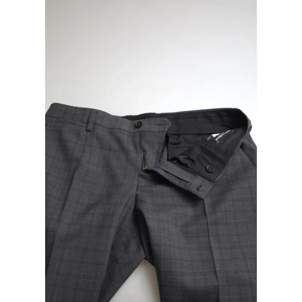 Elegant Grå Rutete Slim Fit Dress