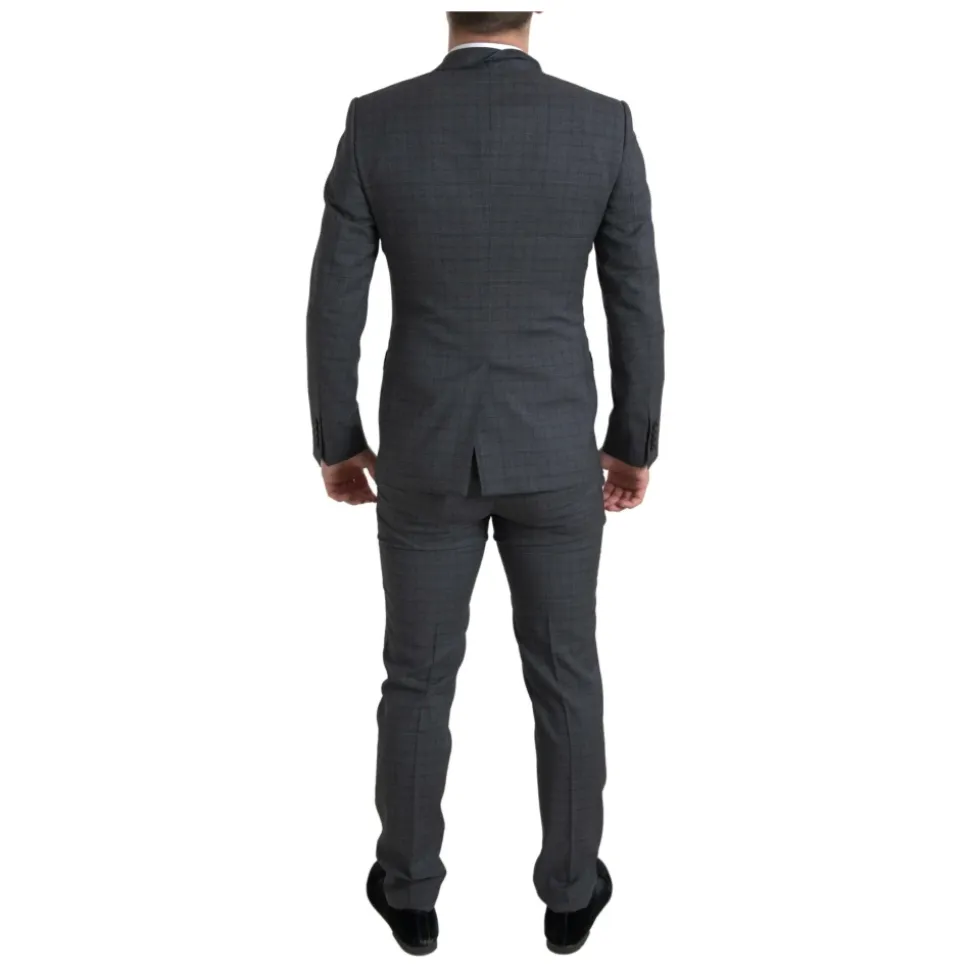 Elegant Grå Rutete Slim Fit Dress