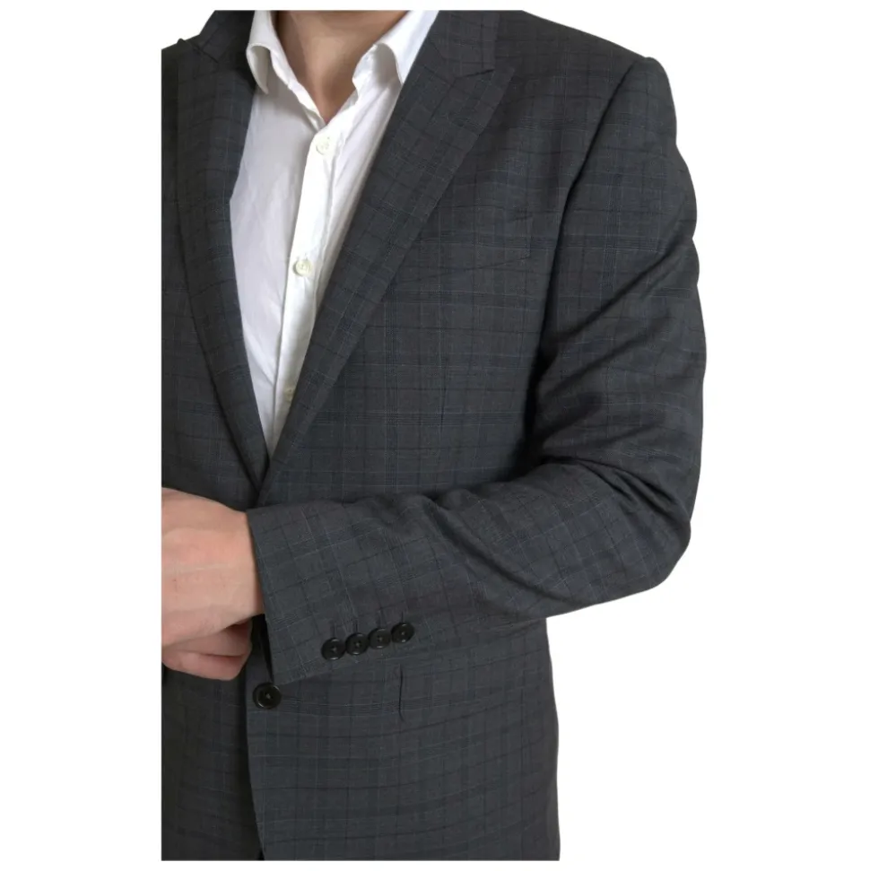 Elegant Grå Rutete Slim Fit Dress
