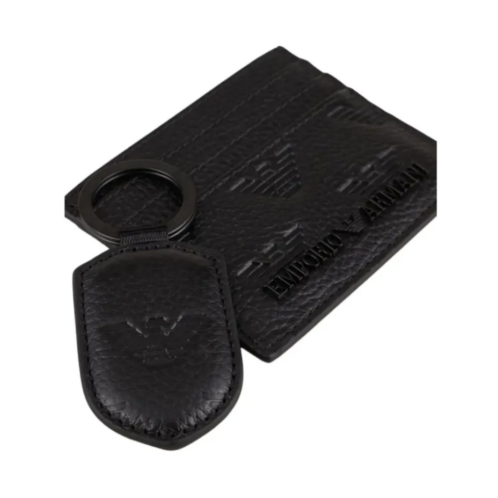 Embossed Eagle Leather Cardholder og Nøkkelringsett