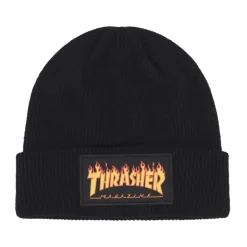 Flame Patch Beanie Hat i Svart