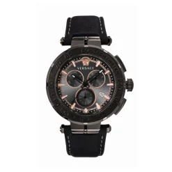 Greca Chrono Svart Lær Chronograph Klokke