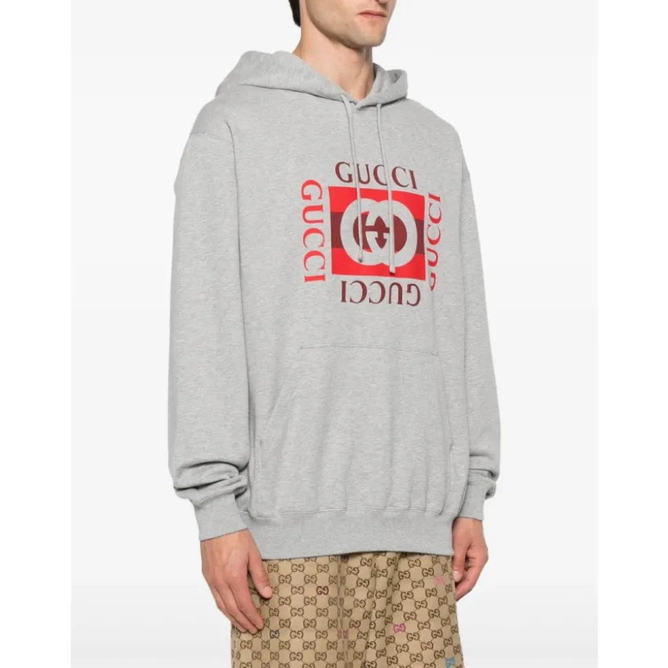 Grå Logo Bomull Hettegenser Sweater