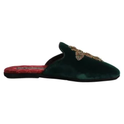 Grønn Velvet Cross Embellished Slippers