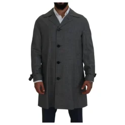Grå Rutete Trenchcoat, Elegant Stil