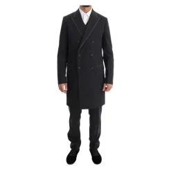 Grå Ull Stretch 3-delt Dress med To Knapper