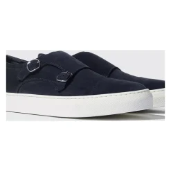 Håndlagde Blå Semskede Monkstrap Sneakers