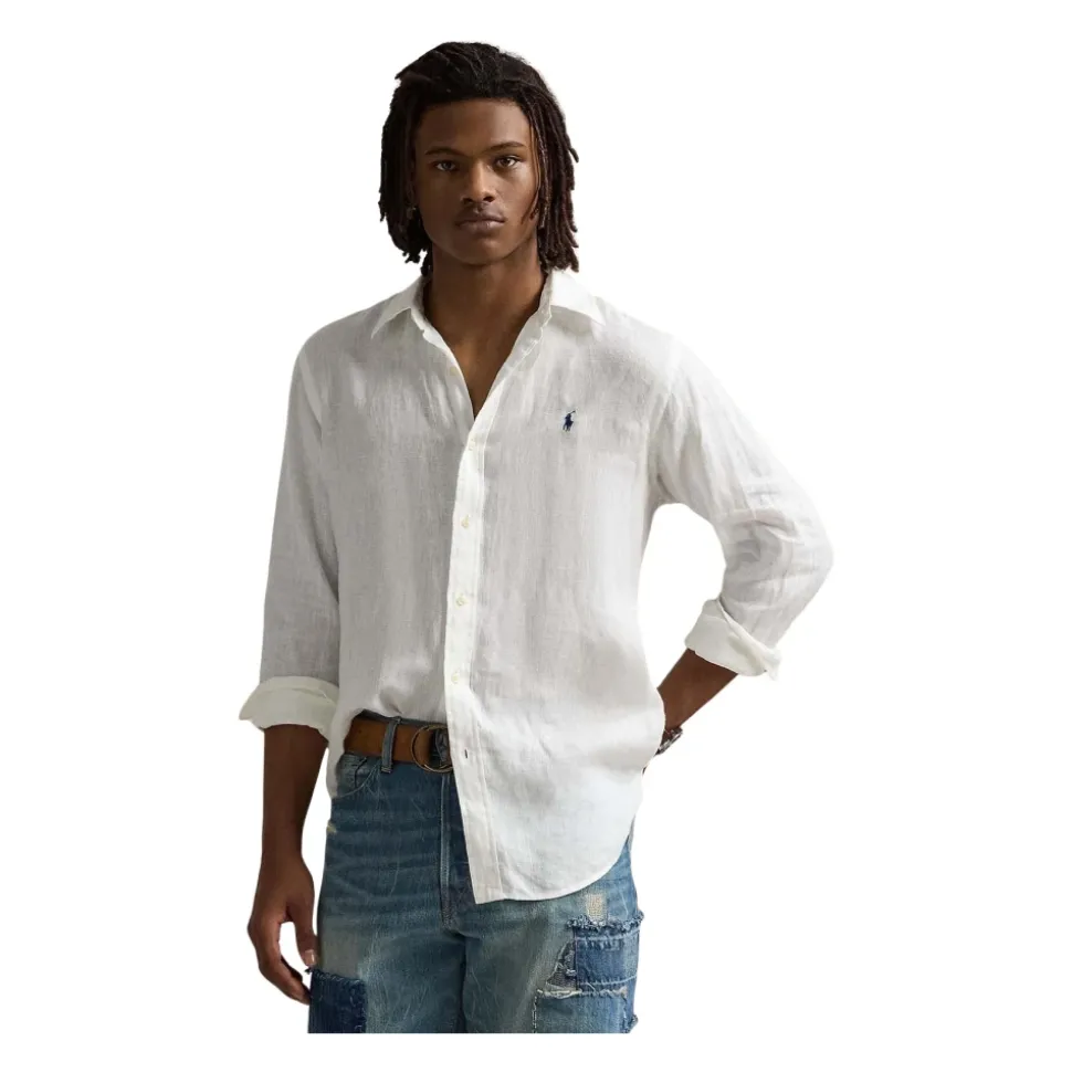 Hvit Slim Fit Lin Skjorte