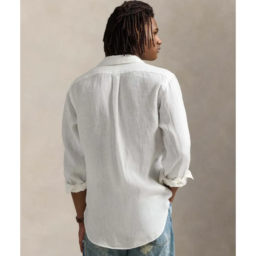 Hvit Slim Fit Lin Skjorte