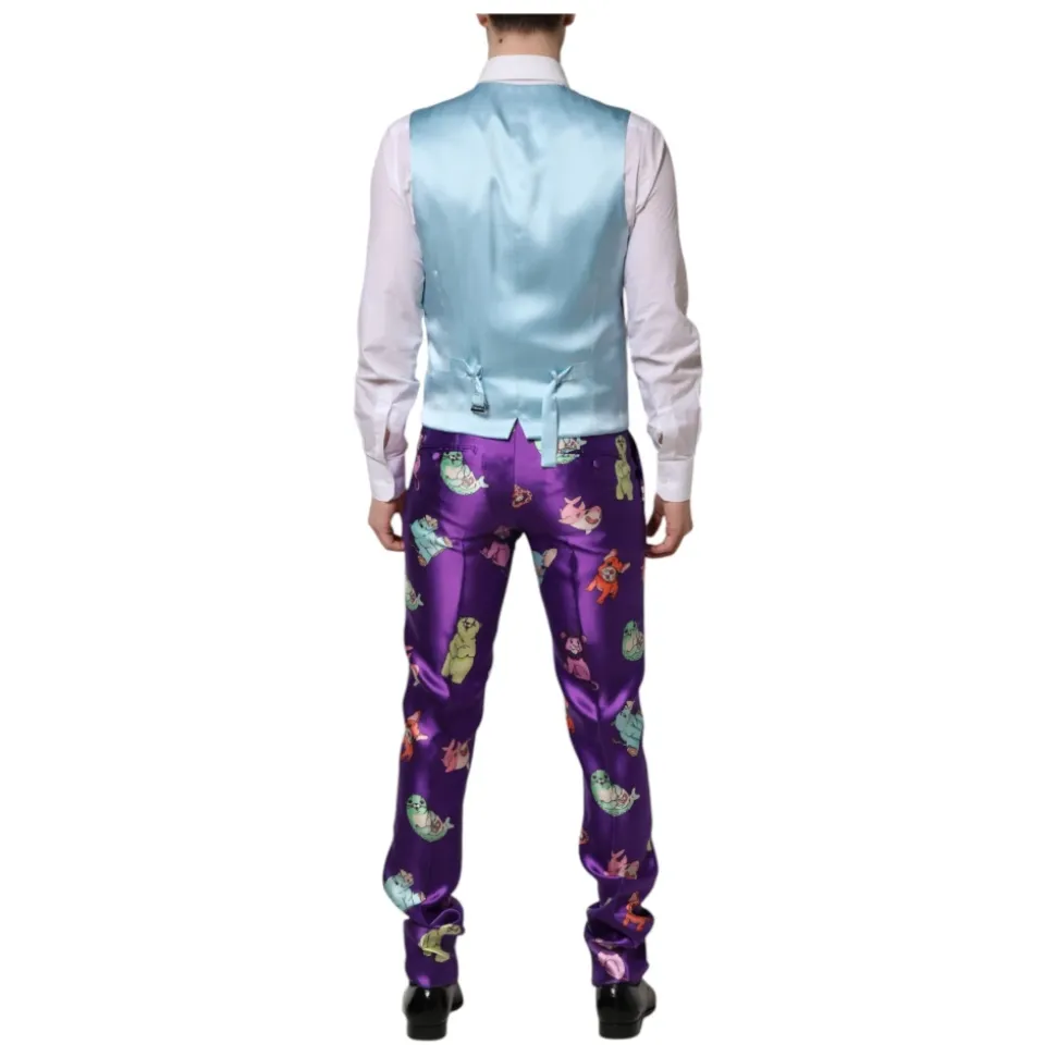 Lilla silke dyreprint 3-delt dress