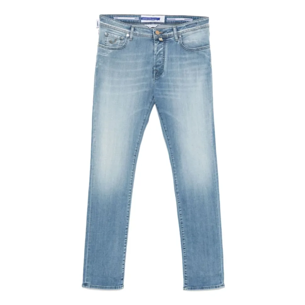 Lys Blå Stonewashed Slim Fit Denim