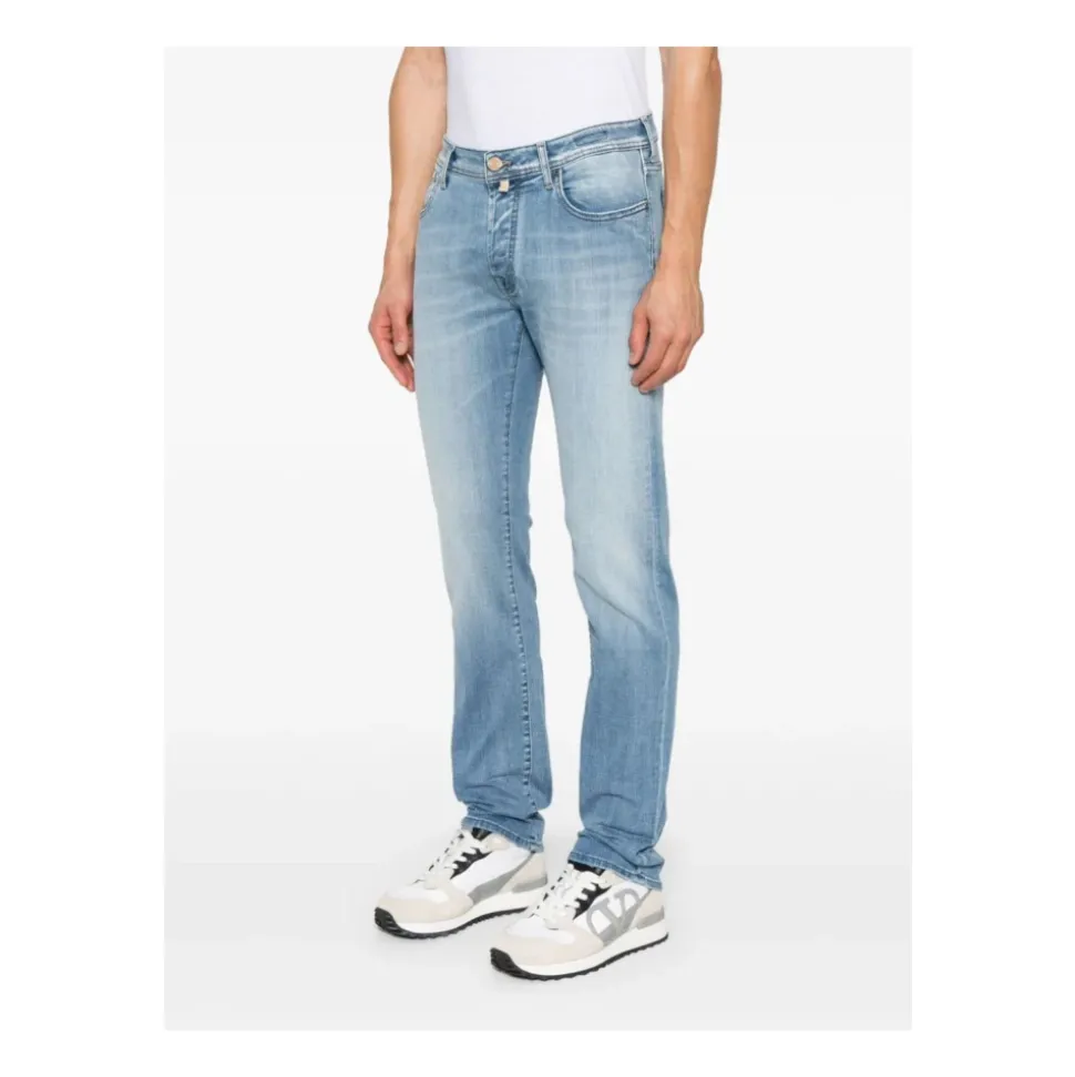 Lys Blå Stonewashed Slim Fit Denim
