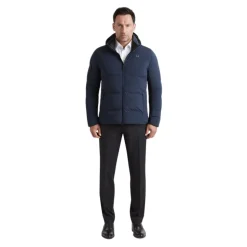 Marineblå dunjakke med Primaloft-paneler