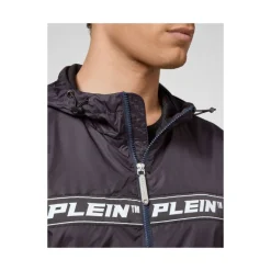 Marineblå Nylon Windbreaker Hettejakke