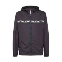 Marineblå Nylon Windbreaker Hettejakke