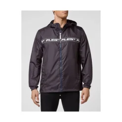 Marineblå Nylon Windbreaker Hettejakke